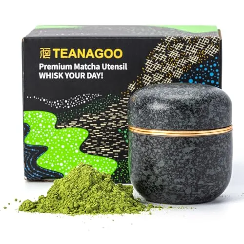 TEANAGOO Keramik-Matcha-Tee-Behälter | Tragbarer Mini-Matcha-Aufbewahrungsbehälter mit Aluminiumlegierungsdeckel, doppelte Dichtung für Frische, 2,8 oz, ideal für Reisen - X1, Charcoal Grey