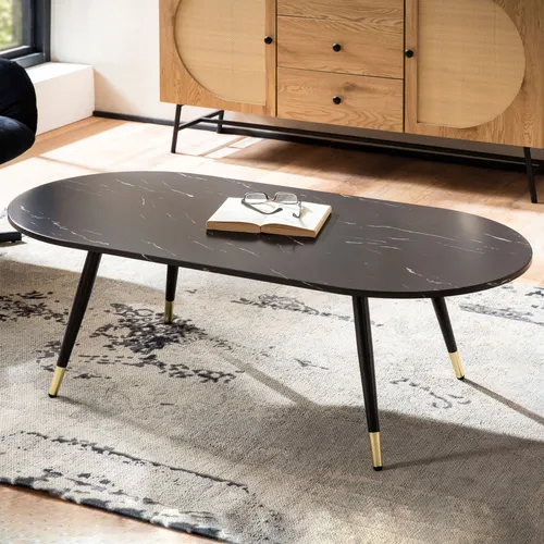 FINEBUY Couchtisch FB58933 - Eleganter Wohnzimmertisch mit Marmor Optik - Stylischer Couchtisch (120x60x41,5 cm) mit Metall-Gestell, ideal für einladende Wohnräume und Platz für Bücher und Getränke.