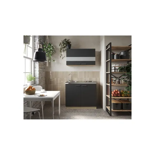 Respekta Merle Küchenmöbel Set 3 - Schwarz - Küchenmöbel Set 3 mit Spülenunterschrank, Oberschrank und Glaskeramikkochfeld in elegantem Schwarz - ideal für moderne Küchen.