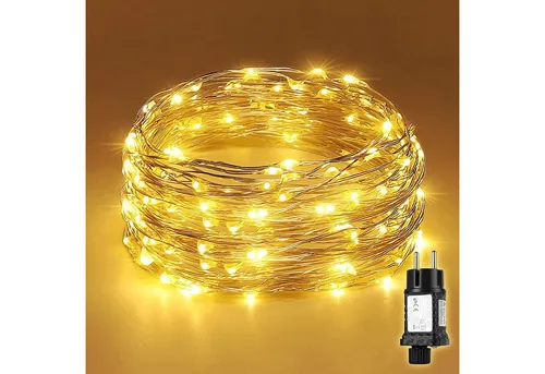 Salcar Lichterkette LED Kupfer Lichterkette Weihnachtsbeleuchtung für Innen & Außen Deko, 20m 200 LED Silberfarbener-Kupferdraht, Netzteil, Warmweiß