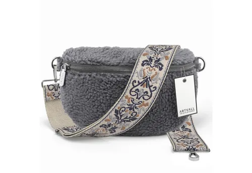 ARTVALL Umhängetasche Teddy Handtasche Damen – Stilvolle Brusttasche in Stahlblau - Umhängetasche aus hochwertigem Teddy-Flece, kompakt und vielseitig, mit robuster Innentasche für sichere Aufbewahrung und individuelle Gestaltung durch verschiedene Taschenbänder.