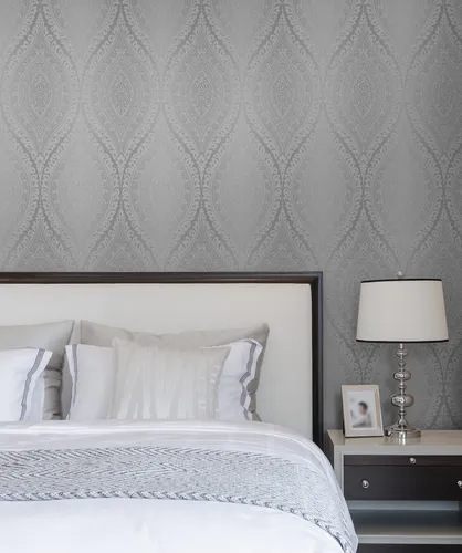 EUR 3,19/qm / Tapete Grandeco Ornamente Glitzer A17703 Kismet Silver Silber