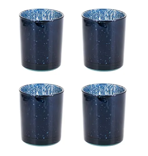 Creativery Teelichthalter Glas 6x7,2cm Set 4 Stück Teelichtgläser Windlichtglas Windlicht metallic dunkelblau Navy