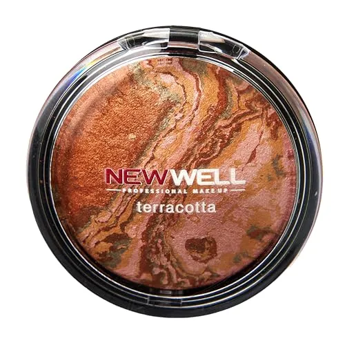 NEWWELL Blush Rouge Terracotta, Marmoriertes Rouge Puder für die Wangen, Natürlicher Glanz und Kontur, Lang anhaltendes Finish, Bronzer und Blusher