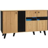 okwish Sideboard mit LED Stauraum 140x78,5x41cm Schwarz Natur