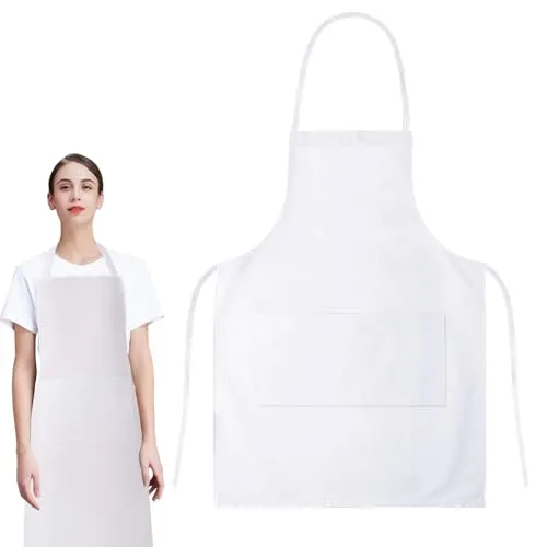 HJDJBD Kittelschürze Herren/Damen,Küchenschürze Damen,Kochschürze Männer,Weiß Schürzen Unisex Mit 2 Taschen,Grillschürze,Damenschürze,für Kochen,Backen,Koch,Küche,Restaurant