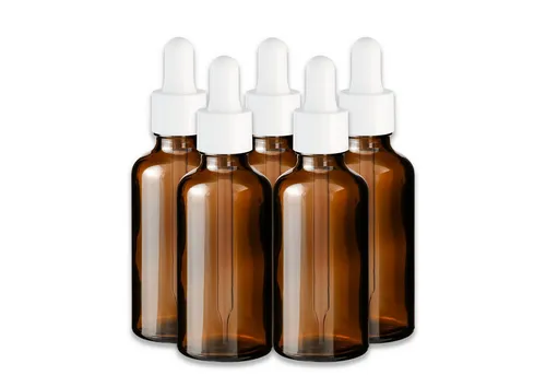 CK Verpackung GmbH Pipettenflasche 5x Braune Glasflasche 50 ml mit weißer Pipette leere Kosmetikflasche