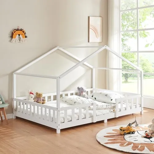 [en.casa] Kinderbett Treviolo Hausbett 120 x 200 cm - Kleinkindbett mit charmantem Haus-Design und integriertem Rausfallschutz für sicheren Schlafplatz. Robuste Kiefernholz-Konstruktion für langanhaltende Nutzung.