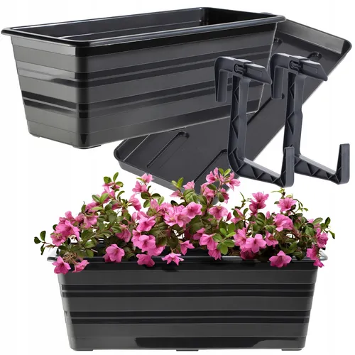 KADAX Blumenkasten mit Untersetzer und Griffen, Anthrazit, 40 cm