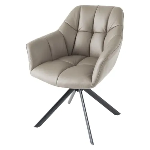 riess-ambiente Polsterstuhl PAPILLON taupe/schwarz – Drehstuhl mit Echtleder und Armlehnen für Esszimmer & Büro - Eleganter Polsterstuhl mit drehbarer Funktion und Armlehnen, ideal für stilvolle Esszimmer und Büros. Aus hochwertigem Echtleder gefertigt, vereint er Komfort und modernes Design.