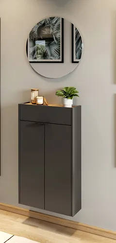 Lomadox Garderoben-Set ABERDEEN-01, 2-teilig in Grau und Eiche - Praktisches Garderoben-Set für schmale Flure, bestehend aus 2 Teilen. Mit stilvollen Metallgriffen und kompakten Maßen ideal zur platzsparenden Aufbewahrung.