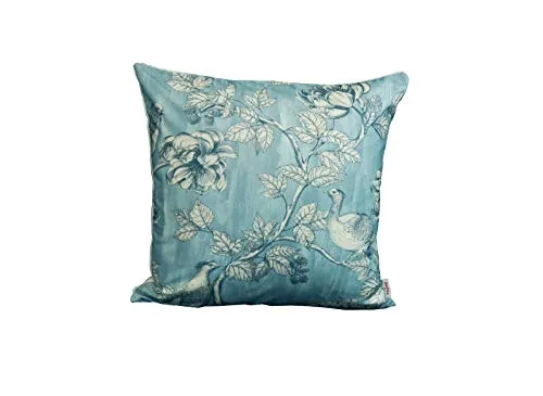 beties Magall Kissenhülle ca. 40x40 cm geschmackvoller Vögel Kissenbezug Kopfkissenbezug in Wende Dekokissen Hülle Rückseite Uni 100% Baumwolle (nordlicht-blau)