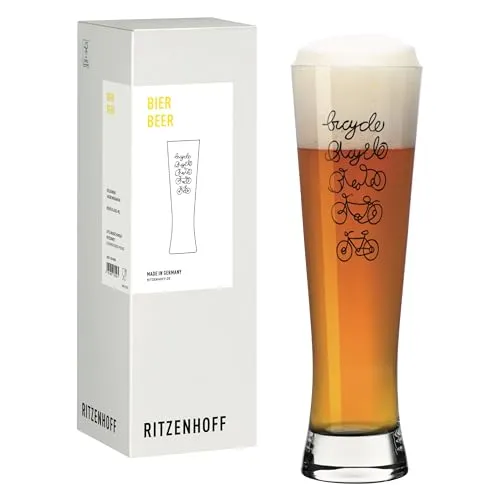 RITZENHOFF 8261002 Bier-Glas 330 ml - Serie Radsport - Motiv mit bicycle Schriftzug, schwarz - Made in Germany