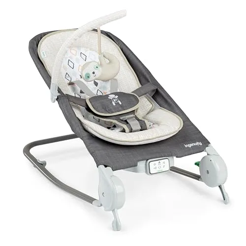 Ingenuity Happy Belly Babywippe & Babyschaukel mit Massage, Vibration, Musik & Faultier, lindert Bauchweh, 0–6 Monate – Grau (Parker)