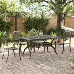 vidaXL 5-tlg. Garten-Essgruppe aus Aluminiumguss - Braun - Elegante Garten-Essgruppe für entspannte Stunden im Freien. Robustes, witterungsbeständiges Material sorgt für lange Haltbarkeit. Mit praktischem Schirmloch für sonnige Tage. Ideal für Terrasse und Garten.