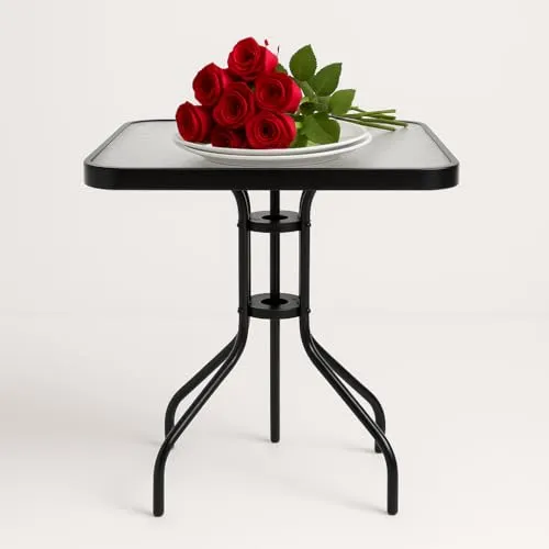 Stylischer Gartentisch aus Glas und Metall – 60 x 60 cm, Schwarz