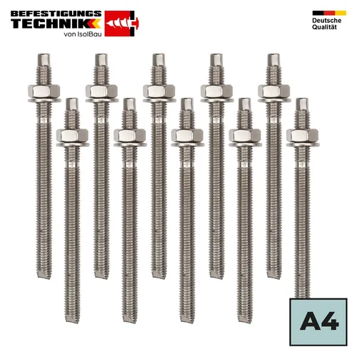 Ankerstange A4 Edelstahl M12x160 Gewindestange 10 St. Verbundanker ETA Zulassung