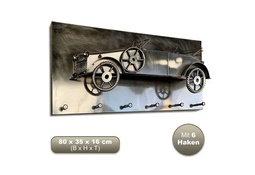 HAKU Wandgarderobe mit 6 Haken - Vintage 3D Motiv für Retro-Liebhaber - Garderobenpaneele mit klassischem 3D-Design, vernickelter Stahl für hohe Langlebigkeit. Ideal zum Aufhängen von Jacken und Mänteln, einfache Montage.