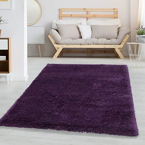Carpettex Hochflor Teppich - Wohnzimmer Shaggy Flokati Modern Einfarbig 80 x 150 cm - Flur Läufer Lila - Bettvorleger Schlafzimmer Weich Flauschig Waschbar Küchenläufer