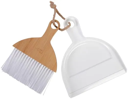 Sichler Haushaltsgeräte Handbesen: Handfeger und Kehrschaufel aus Bambus und Kunstoff, zum Aufhängen (Desktop-Besen, Mini-Besen & -Kehrschaufel, Tastatur)