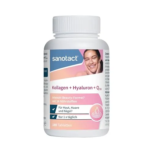 sanotact Kollagen + Hyaluron + Q10 Kapseln – Beauty-Formel für Haut, Haare und Nägel
