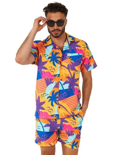 OppoSuits Palm Power Sommer Set - Größe S - Lustiger Sommer-Anzug für Männer mit Palmenmotiv, ideal für Beachpartys und Festivals. Hochwertiges, auffälliges Design mit kurzem Hemd und Shorts, perfekt für modebewusste Individualisten.