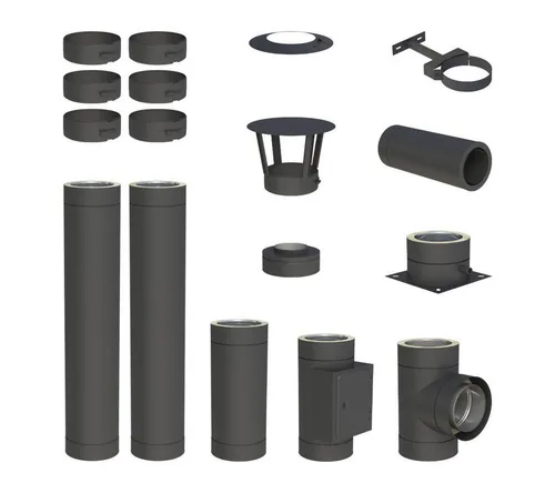Jeremias Schornstein Komplettset DW-Black 3,3 m Ø130 mm - Hochwertiges 3,3 m Schornstein-Komplettset Ø 130 mm doppelwandig für Bodenmontage. Schnelle Montage dank Steckverbindungen und 25 Jahre Garantie. Ideal für verschiedene Brennstoffe und robuste Qualität.
