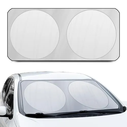 +PWR Car Parts Klappbarer Autosonnenschutz, vorne, Silber, 150 x 80 cm. Schützt den Fahrzeuginnenraum vor Sonneneinstrahlung. Aus 100% Polyester.