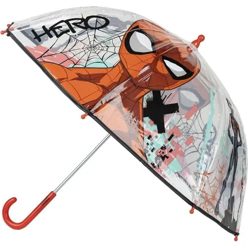 CERDÁ LIFE'S LITTLE MOMENTS Spiderman Bubble-Regenschirm - Manuell zu öffnen - Transparent mit Spiderman Aufdruck - Hergestellt aus 100% POE mit Fiberglas Rahmen - Original Produkt Designed in Spain