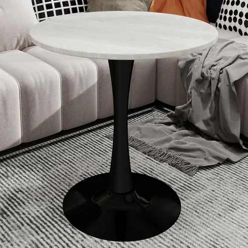 MODFU Couchtisch im Mid-Century-Modern-Stil – Runder Beistelltisch mit Marmorplatte