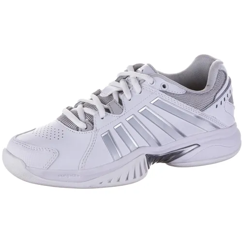 K-Swiss Damen Empfänger V Tennisschuh, White Vapor Blue Silver, 41.5 EU - Tennisschuh mit leichtem Draggaurd Rubber und Aosta Rubber outsole für optimalen Halt und Strapazierfähigkeit, ideal für ambitionierte Spielerinnen.