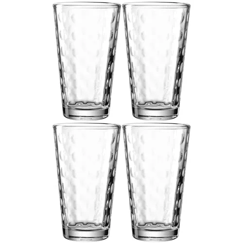 LEONARDO HOME Optic Trink-Gläser 4er Set, spülmaschinengeeignete Saft oder Wasser Gläser, Trink-Becher aus Glas mit Muster, 540 ml, 012548
