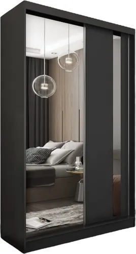 cm Kleiderschrank Gabo mit Spiegel inklusive 2 Schiebetüren Schwebetürenschrank (Farbe: schwarz) 120