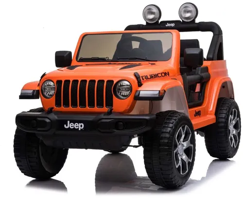 Jeep Wrangler Rubicon orange - Elektrisches Kinderauto, geeignet ab 3 Jahren, mit 7 km/h Höchstgeschwindigkeit, MP3-Player und Fernsteuerung für maximalen Fahrspaß.