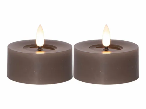 STAR TRADING LED-Kerze Flamme Flow (Set, 2-tlg), taupe 3D Flamme 6/18h Timer 4x5cm Wachsspiegel