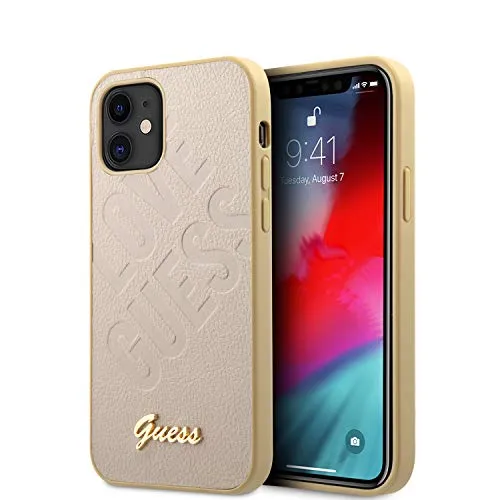 Guess GUHCP12SPUILGLG Iridescent Love Script Gold Logo Hülle für iPhone 12 Mini 5,4