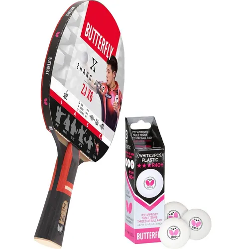 Butterfly 1x Zhang Jike Tischtennisschläger + 3x 40+ 3*** Bälle - Tischtennisschläger für Allround-Spieler, inklusive 3 hochwertiger Bälle für optimale Spielbedingungen.