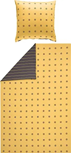 Erwin Müller Satin-Bettwäsche, Wendebettwäsche, 100% Baumwolle gelb-anthrazit Größe 80x80 cm / 155x220 cm - atmungsaktiv, temparaturausgleichend, mit Reißverschluss (weitere Farben, Größen)