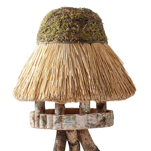 VOSS.garden Vogelhaus Föhr - Rundes Vogelfutterhaus mit Reetdach, 65cm, witterungsbeständig und aus hochwertigem Birkenholz gefertigt