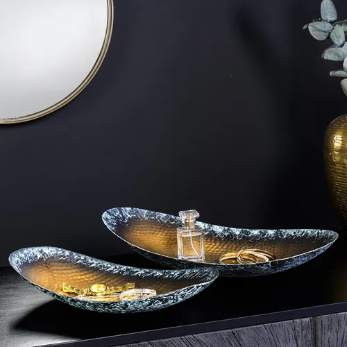 riess-ambiente Dekoschale ORIENT 45cm gold - Handmade Set aus 2 Ablageschalen - Dekoschalen aus Metall mit elegantem Hammerschlag Design, ideal für Schmuck oder Schlüssel. Perfekt für ein stilvolles Zuhause!