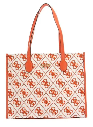 Guess Shopper Silvana - Trendige Girlfriend Tote - Shopper in Orange mit praktischem Zipper, geräumigem Hauptfach und trendigem Logo-Muster. Perfekt für Alltagsessentials und stilvolle Akzente.