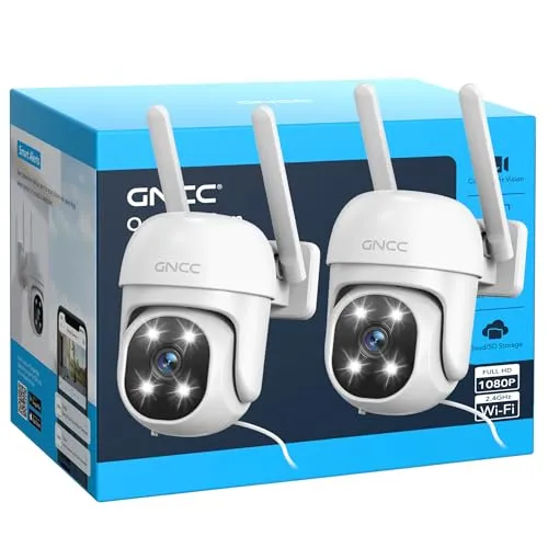 GNCC GK2 WLAN Überwachungskamera Aussen 2 Pack, mit KI-Bewegungserkennung,1080P, 360°-Schwenk-Neige-Funktion, IP65 Wasserdicht, Farb-Nachtsicht, Zwei-Wege-Audio, nur 2.4GHz WiFi