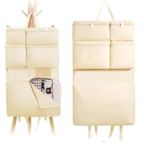 mimzemamz Hängeaufbewahrung, Hängeorganizer für Aufbewahrung Hinter der Tür, Organizer Hängend mit Sieben Fächern, Wandorganizer Hängend für Kleidung, Socken und Dokumente（Beige）