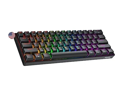 Geeky GK61 60% | Hot Swappable Mechanische Gaming-Tastatur | 61 Tasten Multi Color RGB LED Hintergrundbeleuchtung für PC/Mac Gamer| ANSI US Amerikanisches Layout (Schwarz, Mechanical Blue)