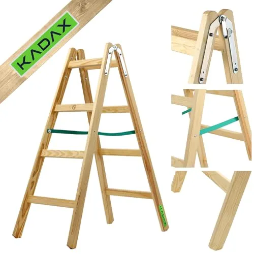 KADAX Holzleiter, klappbare Malerleiter bis 150 kg - Leitern - Robuste und stabile Klappleiter mit Stahlhaken, ideal für Maler und Handwerker, aus imprägniertem Holz für lange Lebensdauer und Witterungsbeständigkeit.