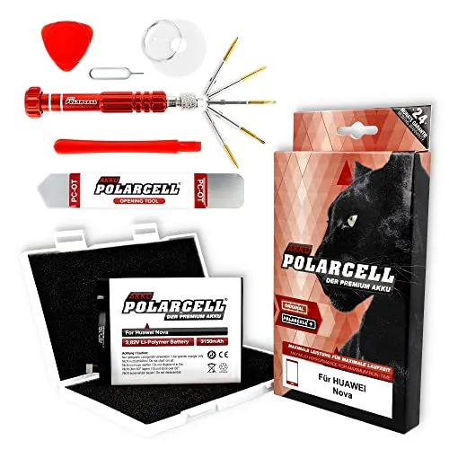 PolarCell Akku für Huawei Y5 2017 | Y5 2018 | Y5 2019 | Y5 Prime 2018 | Y6 Pro 2017 | Y6 Prime 2019 | P9 Lite Mini | Nova Smart | 3150mAh Starke Ersatz-Batterie | mit Werkzeugset | HB405979ECW