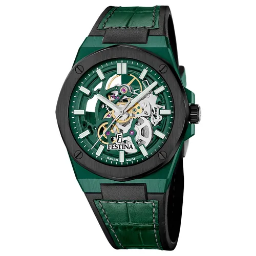 Festina F22013/1 Automatik-Armbanduhr für Herren - Schwarz - Elegante Automatik-Armbanduhr mit Saphirglas und 100m Wasserdichtigkeit. Genießen Sie die klassische Zeitmessung mit einem stilvollen, grünen Zifferblatt und zuverlässigem Uhrwerk.