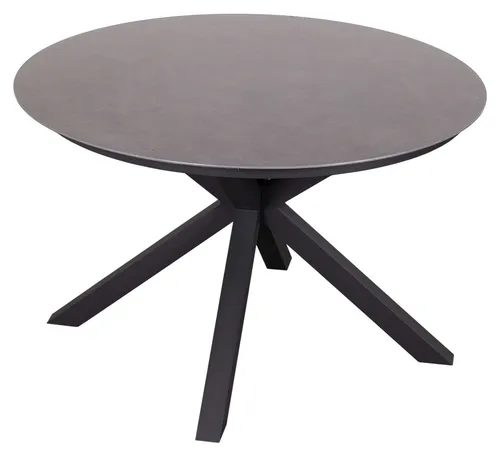 MR.DEKO Gartentisch Almeria 120 cm rund light grey - Tisch für Garten und Balkon, witterungsbeständig aus Aluminium, zeitlos elegantes Design mit viel Beinfreiheit durch das praktische Crossgestell.