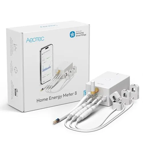 Aeotec Home Energy Meter 8 - Drehstromzähler für effiziente Energieüberwachung - Verbrauchszähler mit Echtzeit-Überwachung und hoher Messgenauigkeit (99 %). Ideal für 3-Phasen-Systeme und Solarstromnutzung – optimieren Sie Ihre Energiekosten smart und effektiv.
