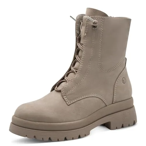Tamaris Damen Stiefel beige 38 - Wanderschuhe mit Touchit-Fußbett für individuelle Anpassung und robustem metallischen Glanz. Ideal für Herbstspaziergänge und urbane Abenteuer mit sicherem Halt.